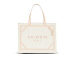 BALMAIN B-ARMY 42 CANVAS AND SMOOTH LEATHER TOTE BAG