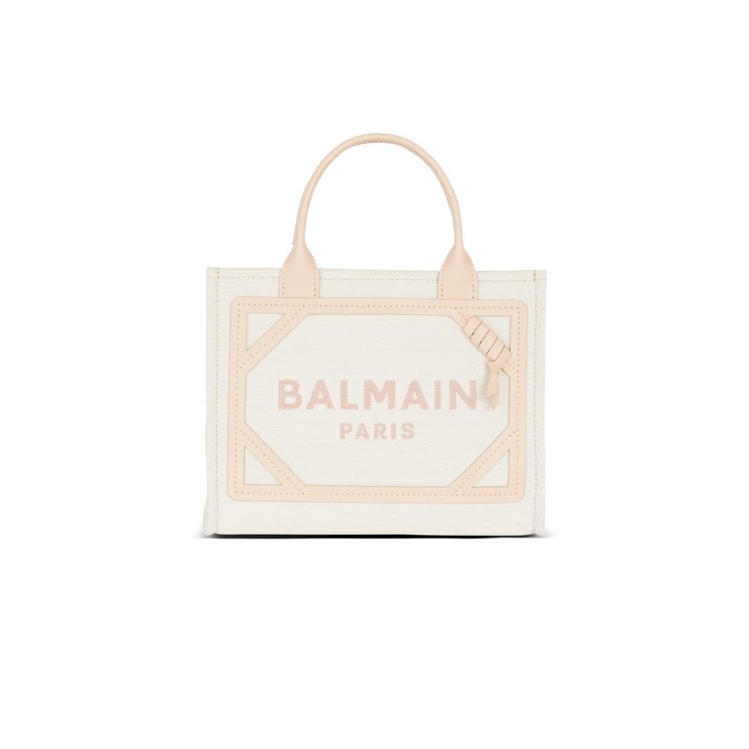 BALMAIN B-ARMY CANVAS AND LEATHER TOTE BAG