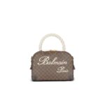 BALMAIN MONOGRAM CANVAS AND LEATHER MAKE UP BAG