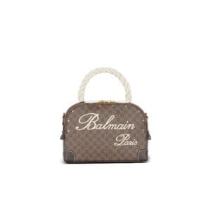 BALMAIN MONOGRAM CANVAS AND LEATHER MAKE UP BAG