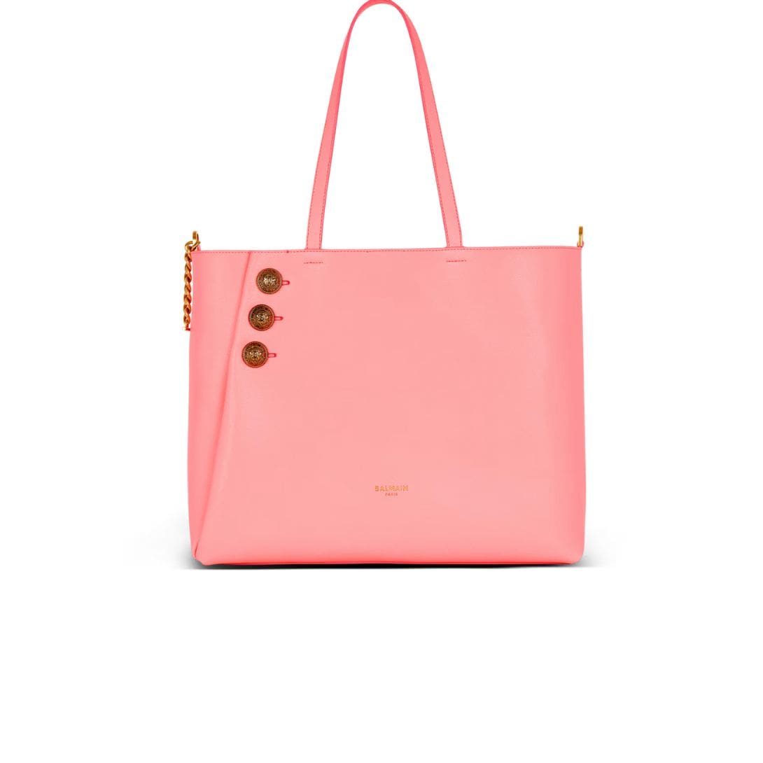 BALMAIN EMBLÈME GRAINED LEATHER TOTE BAG