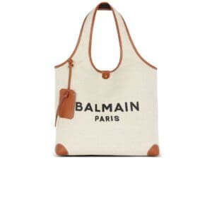 BALMAIN CANVAS AND LEATHER B-ARMY GROCERY BAG