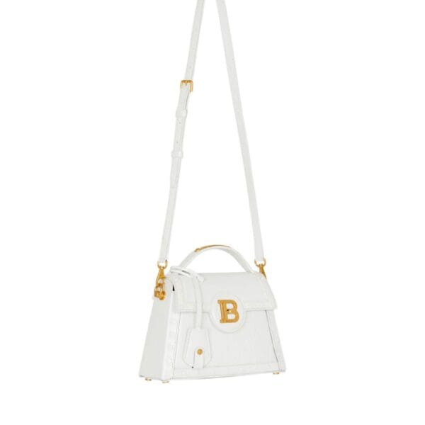 BALMAIN B-BUZZ DYNASTY BAG IN GRID-EMBOSSED CALFSKIN