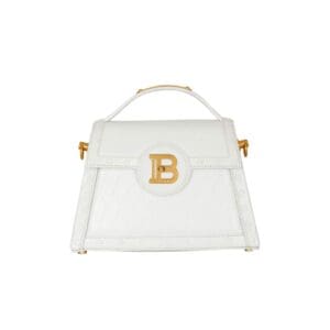 BALMAIN B-BUZZ DYNASTY BAG IN GRID-EMBOSSED CALFSKIN