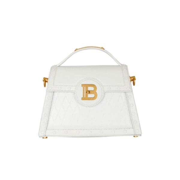 BALMAIN B-BUZZ DYNASTY BAG IN GRID-EMBOSSED CALFSKIN