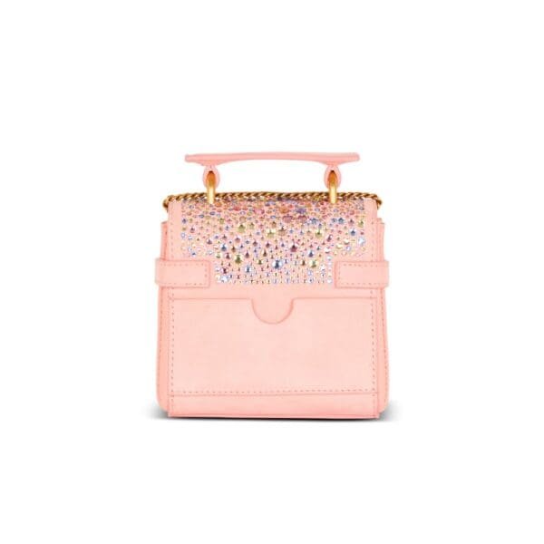 BALMAIN B-BUZZ MINI 12 BAG IN SUEDE AND RHINESTONES