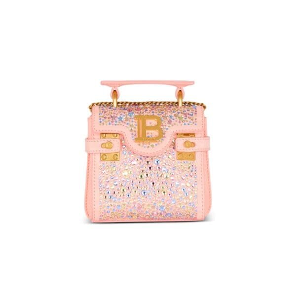 BALMAIN B-BUZZ MINI 12 BAG IN SUEDE AND RHINESTONES