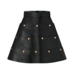 LOUIS VUITTON TIERED SNAP BUTTON LEATHER SKIRT
