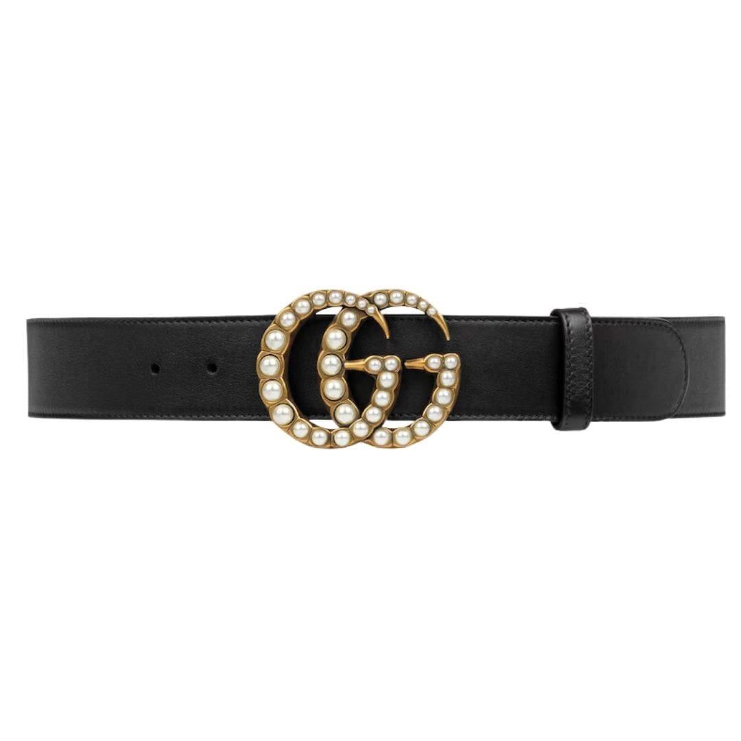GUCCI GG MARMONT WIDE BELT WITH PEARLS