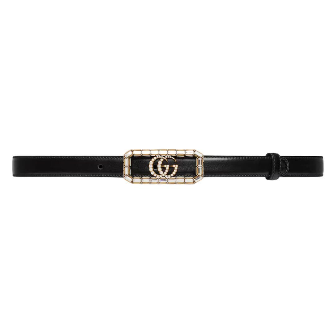 GUCCI THIN BELT WITH CRYSTAL DOUBLE G BUCKLE