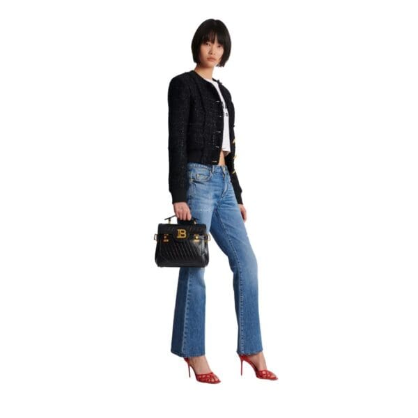 BALMAIN BUZZ 23 BAG IN GRID-EMBOSSED CALFSKIN