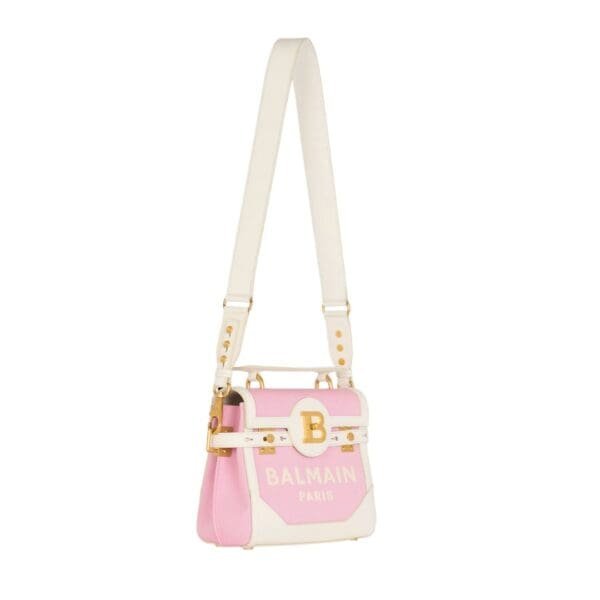BALMAIN B-BUZZ 23 CANVAS AND LEATHER BAG