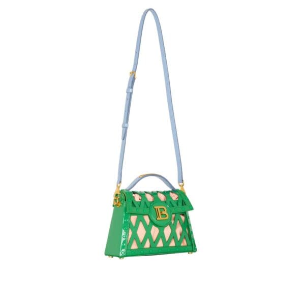 BALMAIN BUZZ DYNASTY BAG IN PATENT LEATHER WITH AN OPENWORK GRID MOTIF