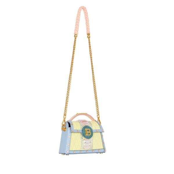BALMAIN BUZZ DYNASTY SMALL SUEDE BAG WITH EMBOSSED GRID MOTIF AND EMBROIDERY 