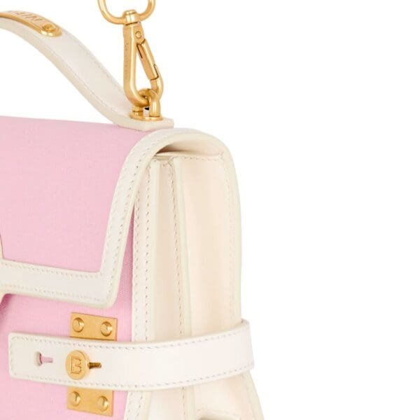 BALMAIN BUZZ SHOULDER 24 CANVAS AND LEATHER BAG 