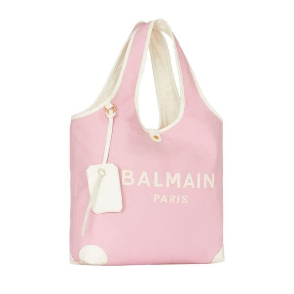 BALMAIN CANVAS AND LEATHER B-ARMY GROCERY BAG 