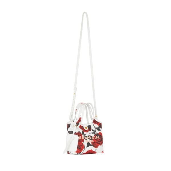BALMAIN CANVAS B-ARMY MINI GROCERY BAG WITH A ROSES PRINT