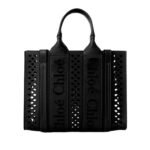 CHLOE SMALL WOODY TOTE BAG WITH STRAP BLACK