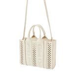 CHLOE SMALL WOODY TOTE BAG WITH STRAP MISTY IVORY