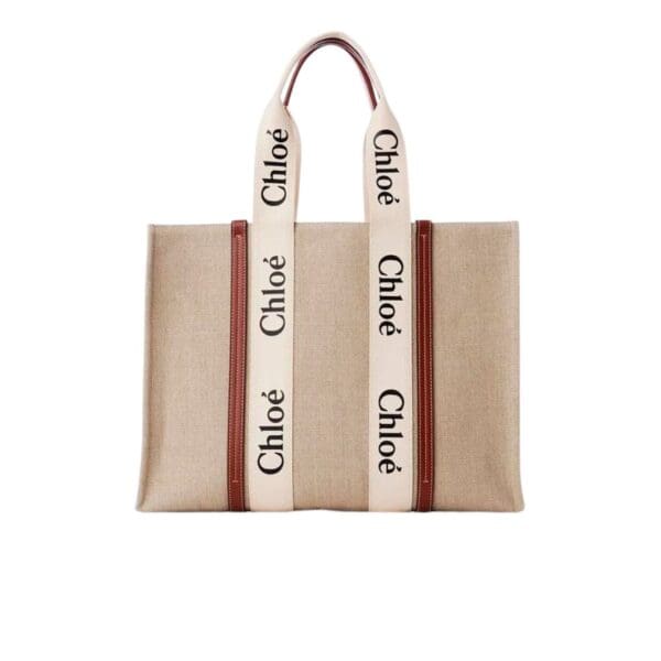 CHLOE LARGE WOODY TOTE BAG WHITE & BROWN
