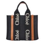 CHLOE SMALL WOODY TOTE BAG BLACK AND BEIGE