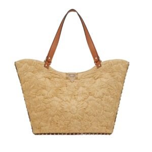 VALENTINO ROCKSTUD WOVEN RAFFIA SHOPPING BAG