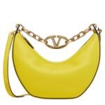 VALENTINO GARAVANI SMALL VLOGO MOON HOBO BAG IN GRAINY CALFSKIN WITH CHAIN