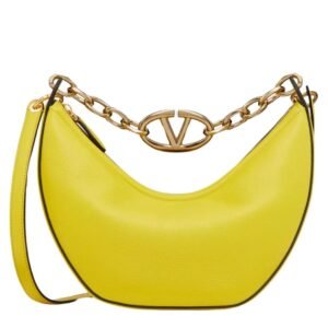 VALENTINO GARAVANI SMALL VLOGO MOON HOBO BAG IN GRAINY CALFSKIN WITH CHAIN