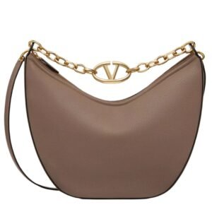 VALENTINO GARAVANI SMALL VLOGO MOON HOBO BAG IN GRAINY CALFSKIN WITH CHAIN