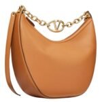 VALENTINO GARAVANI VLOGO MOON MEDIUM GRAINY CALFSKIN HOBO BAG WITH CHAIN