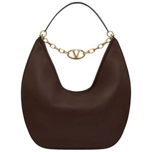 VALENTINO GARAVANI MAXI VLOGO MOON NAPPA LEATHER HOBO BAG WITH CHAIN