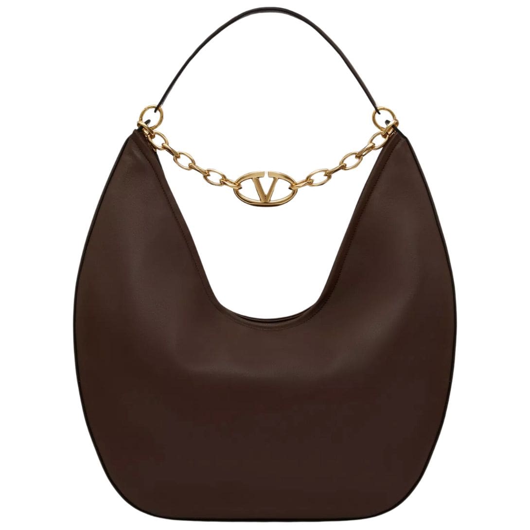 VALENTINO GARAVANI MAXI VLOGO MOON NAPPA LEATHER HOBO BAG WITH CHAIN