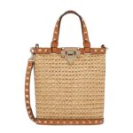 VALENTINO GARAVANI MINI ROCKSTUD RAFFIA SHOULDER BAG