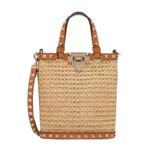 VALENTINO GARAVANI MINI ROCKSTUD RAFFIA SHOULDER BAG