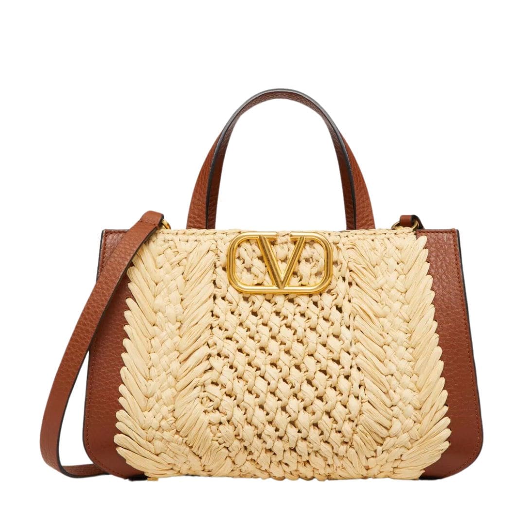 VALENTINO GARAVANI VLOGO SIGNATURE RAFFIA SMALL HANDBAG