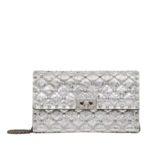 VALENTINO GARAVANI ROCKSTUD SPIKE METALLIC LAMBSKIN SHOULDER BAG