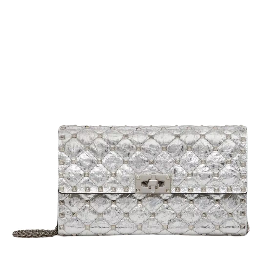 VALENTINO GARAVANI ROCKSTUD SPIKE METALLIC LAMBSKIN SHOULDER BAG 1 VALENTINO GARAVANI ROCKSTUD SPIKE METALLIC LAMBSKIN SHOULDER BAG