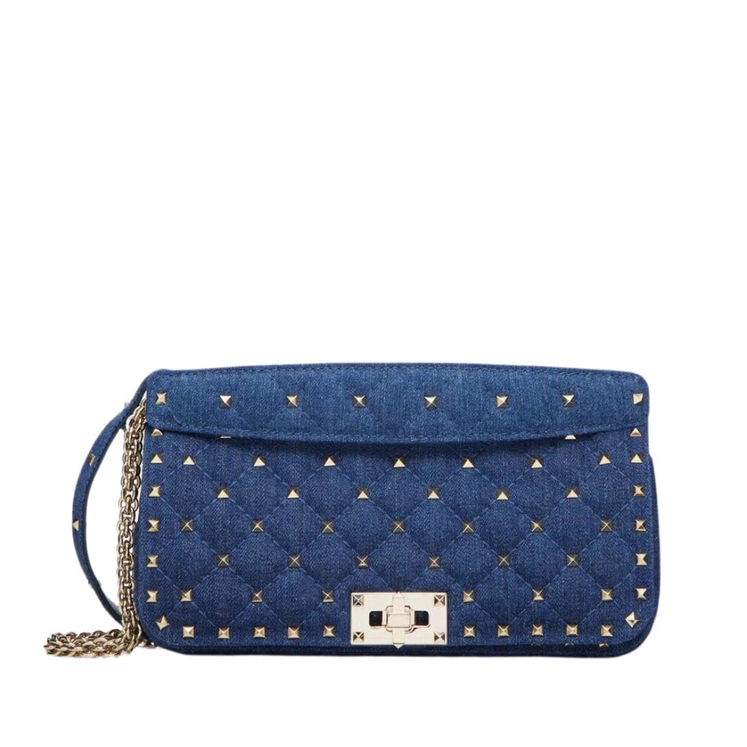 VALENTINO GARAVANI ROCKSTUD SPIKE DENIM SHOULDER BAG 1 VALENTINO GARAVANI ROCKSTUD SPIKE DENIM SHOULDER BAG