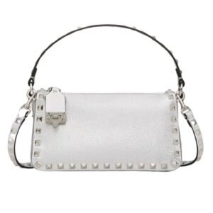 VALENTINO SMALL ROCKSTUD GRAINY METALLIC CALFSKIN CROSSBODY BAG