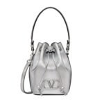VALENTINO GARAVANI MINI VLOGO SIGNATURE BUCKET BAG IN METALLIC NAPPA LEATHER