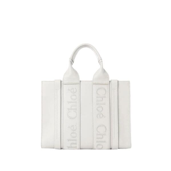 CHLOE SMALL WOODY TOTE BAG WHITE