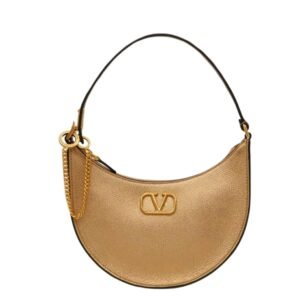 VALENTINO GARAVANI VLOGO SIGNATURE MINI HOBO BAG IN METALLIC GRAINY CALFSKIN