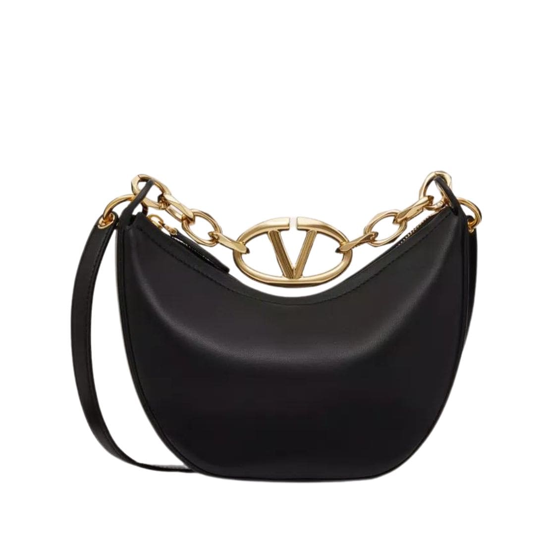 VALENTINO GARAVANI VLOGO MOON MINI HOBO BAG IN NAPPA LEATHER WITH CHAIN