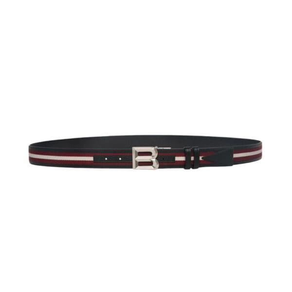 BALLY B BOLD 35MM REVERSIBLE BELT IN RED WHITE RED FABRIC AND LEATHER