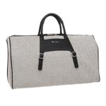 SANTONI BLACK LEATHER AND CANVAS MEDIUM WEEKEND BAG