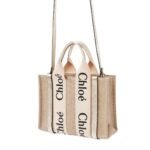 CHLOE SMALL WOODY TOTE BAG WITH STRAP LIGHT GOLD