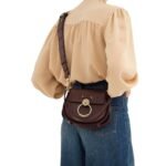 CHLOE SMALL TESS BAG IN SHINY & SUEDE LEATHER BURNT BROWN