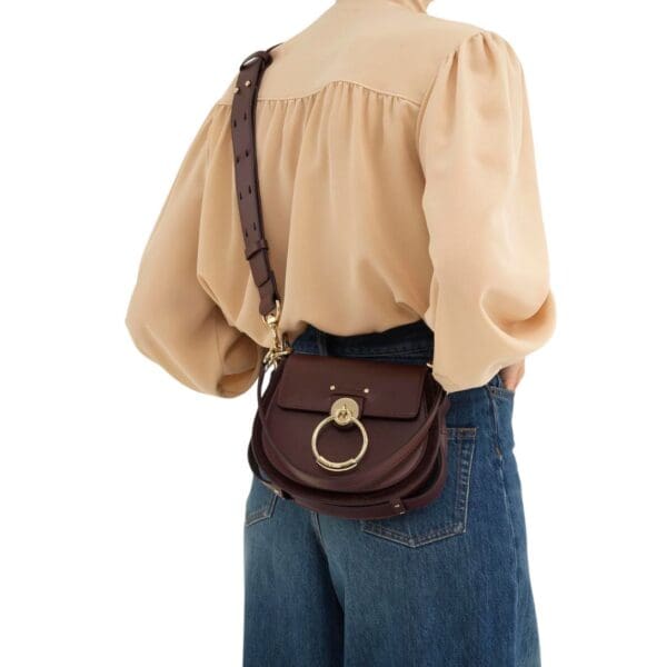 CHLOE SMALL TESS BAG IN SHINY & SUEDE LEATHER BURNT BROWN