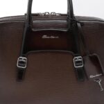 SANTONI BROWN EMBOSSED LEATHER BRIEFCASE
