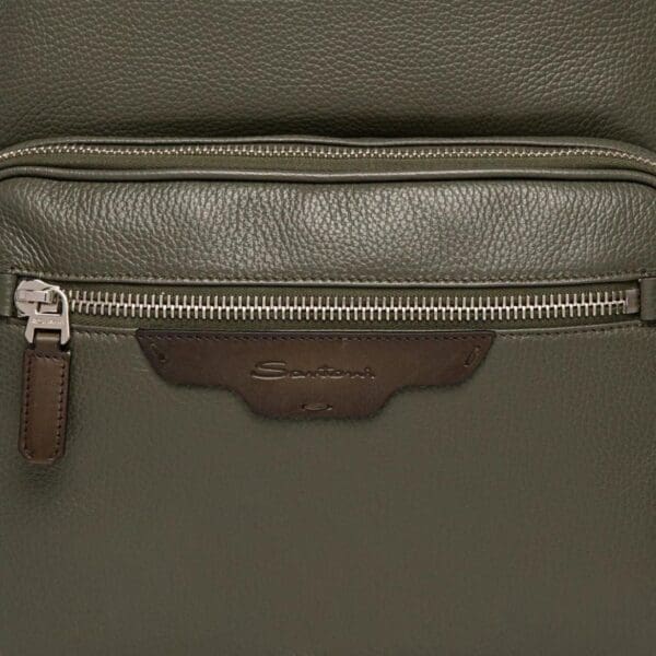 SANTONI GREEN TUMBLED LEATHER BACKPACK